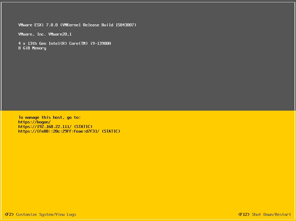 ESXi 7.0安装