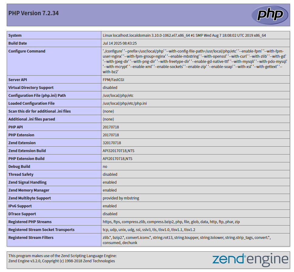 CentOS 7 源码包部署 PHP 7.2.34